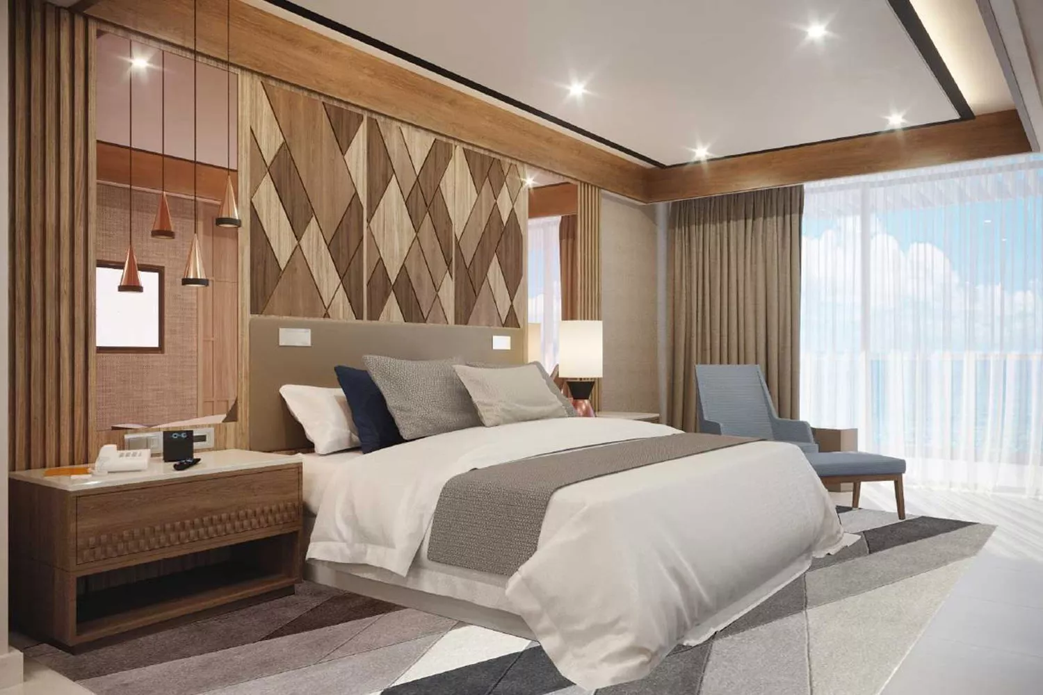 Rendering of the pool area and exterior buildings of the Royalton Splash Riviera resort.