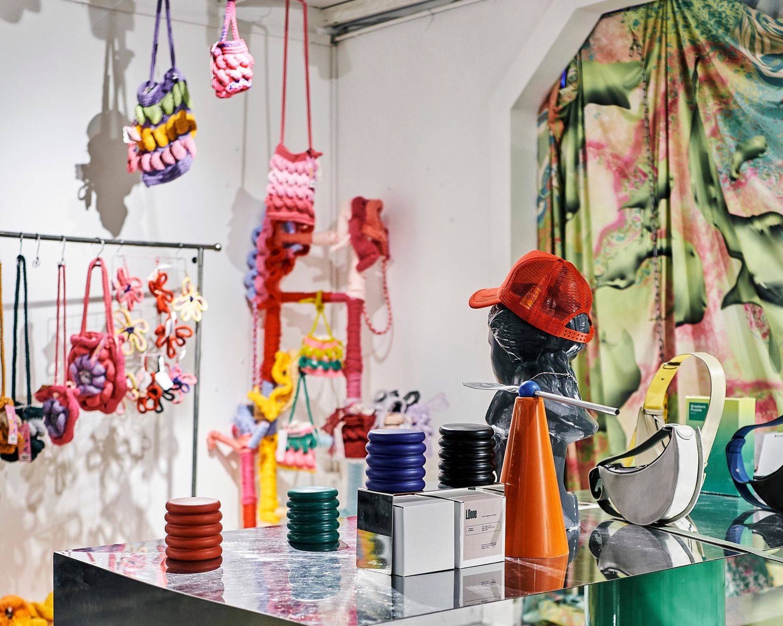 Interior of a luxury boutique in Thao Dien featuring designer handbags and upscale accessories.