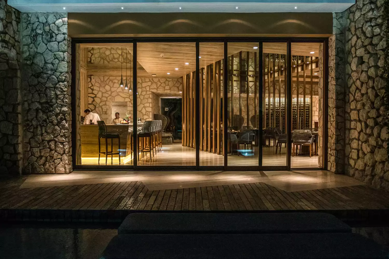 The atmospheric and uniquely designed dining room at Hotel Xcaret México.