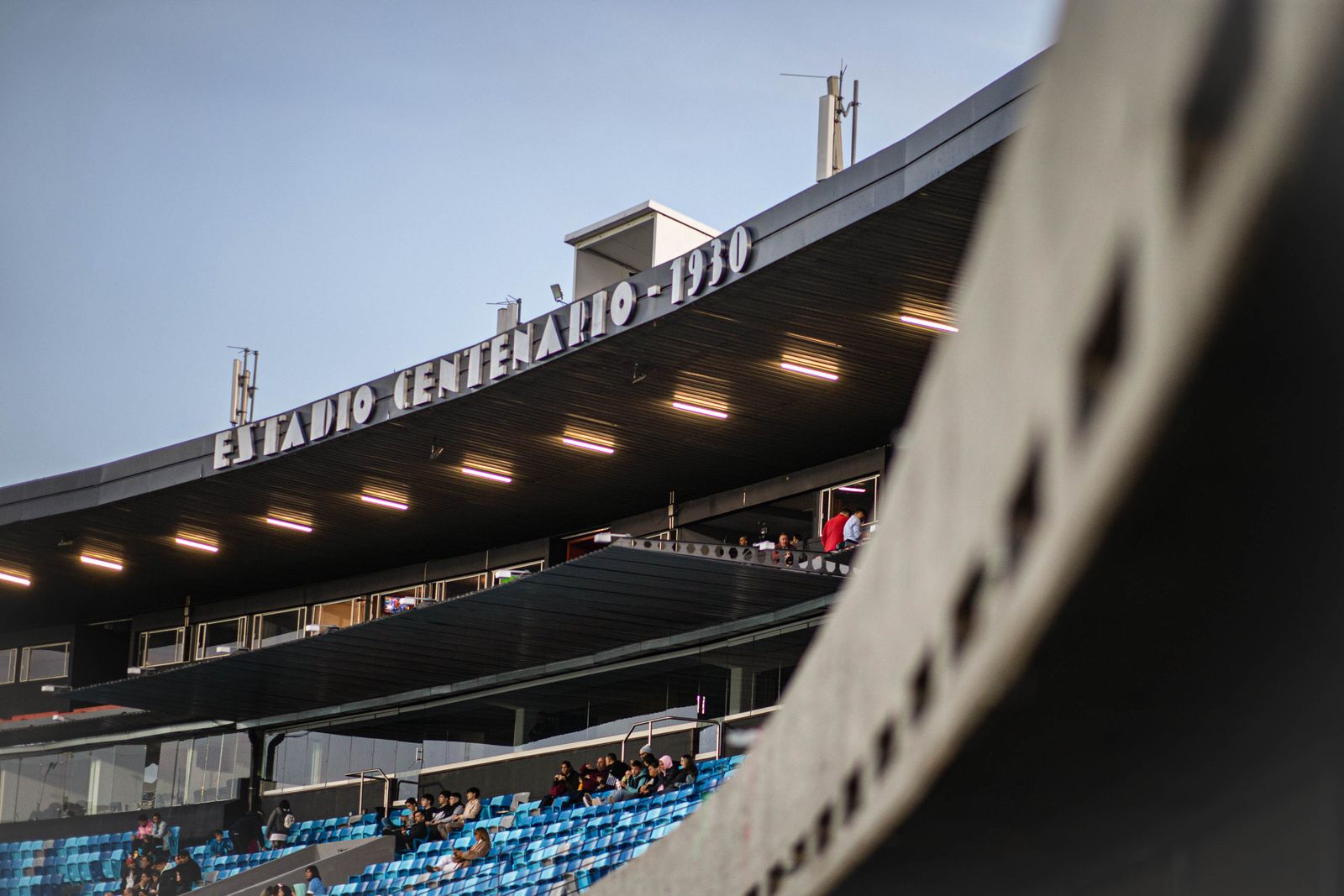Exterior view of the Estadio Centenario's iconic concrete architecture in Montevideo.