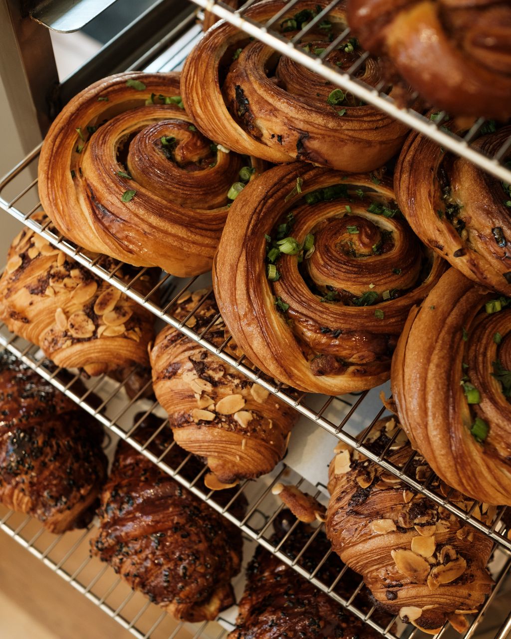 A close-up of buttery, flaky croissants at Arôme Bakery in Covent Garden.