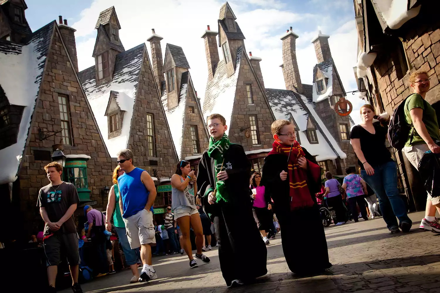Harry Potter World at Universal Studios, featuring architectural details of Hogsmeade.
