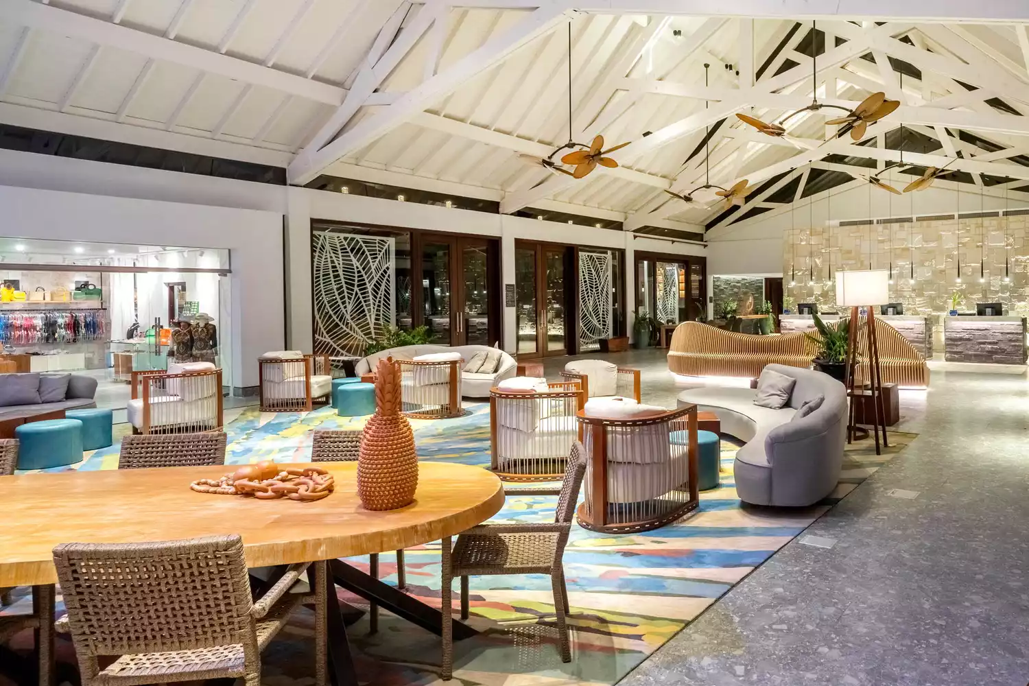 The modern, open-concept lobby of the Westin Porto de Galinhas in Brazil.