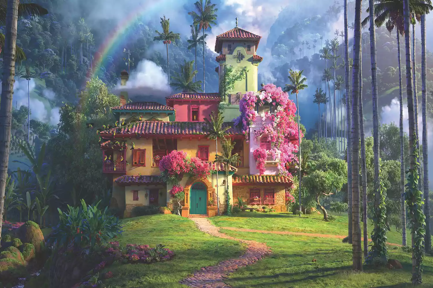 The magical Casita from the movie Encanto decorated with flowers.