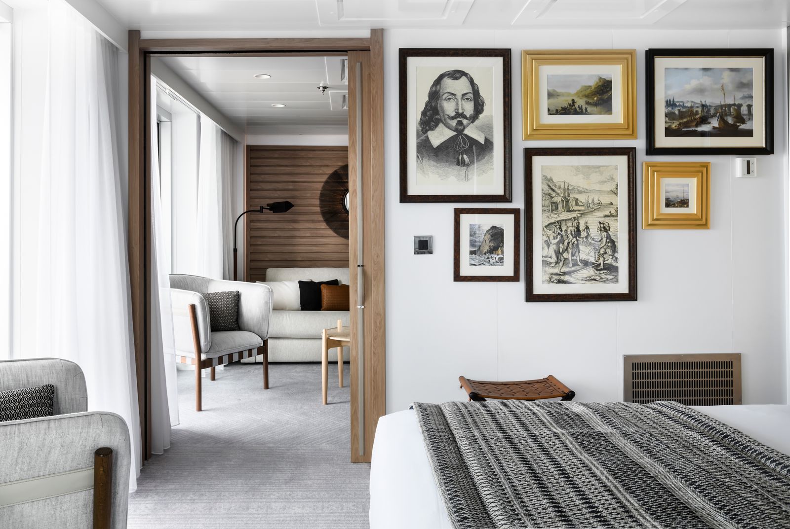 Classical painting of explorer Samuel de Champlain in a formal indoor setting.