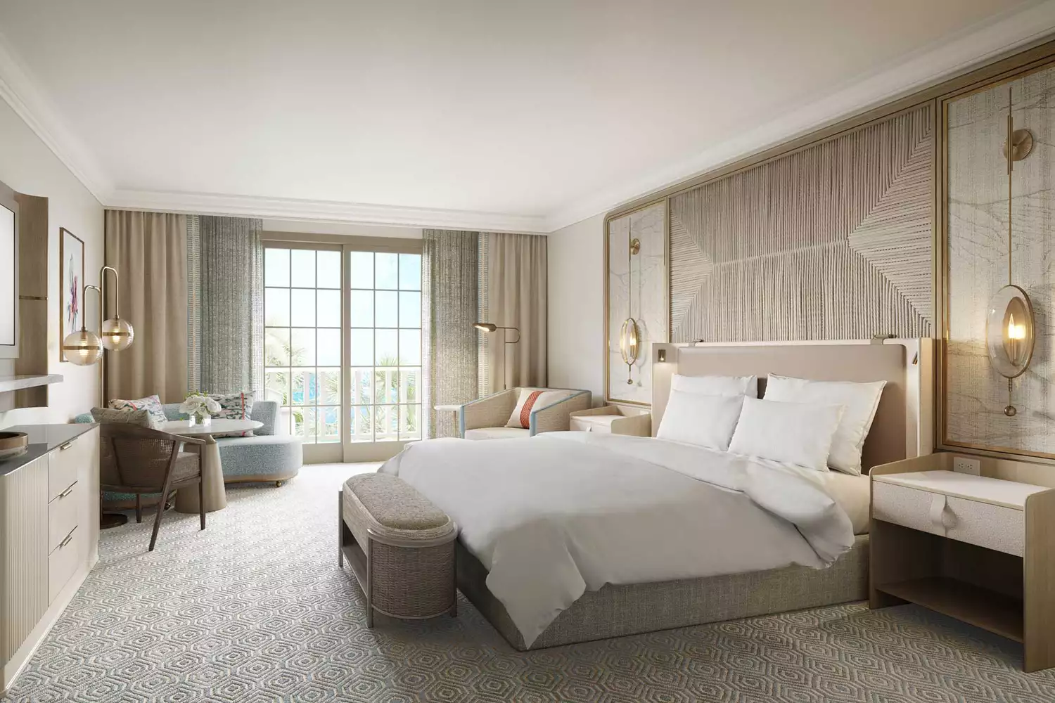 Interior rendering of a luxury lobby or lounge area within the Ritz-Carlton Naples.