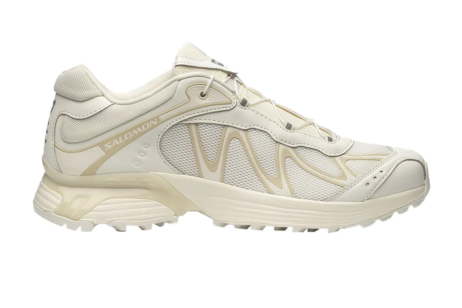 Side view of the Salomon XT-WHISPER Unisex sneaker showing the midsole and mesh upper.