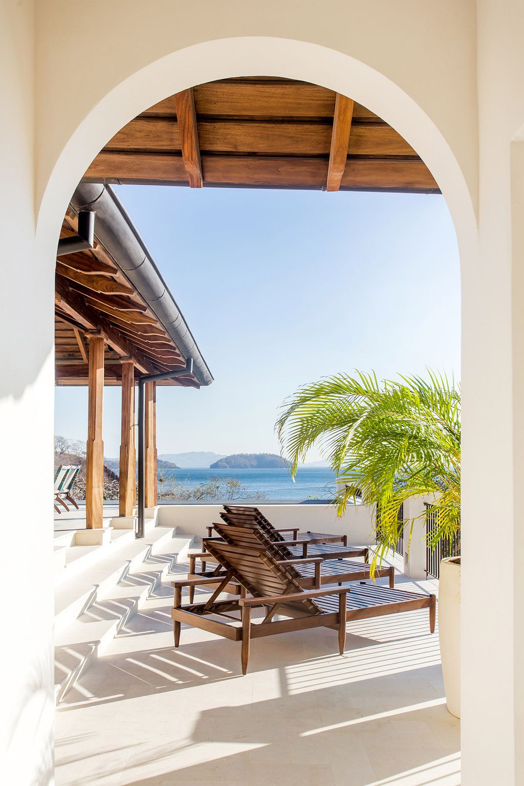 The pastel-colored Mediterranean-style architecture of Santarena Hotel in Las Catalinas beach town.